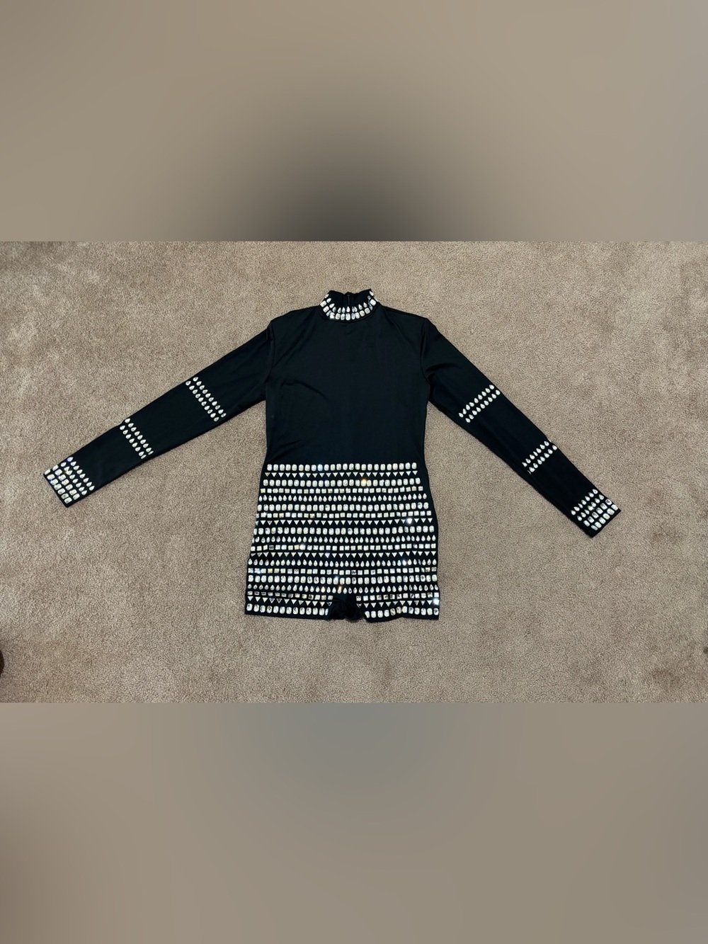 Black Studded Long Sleeve Romper